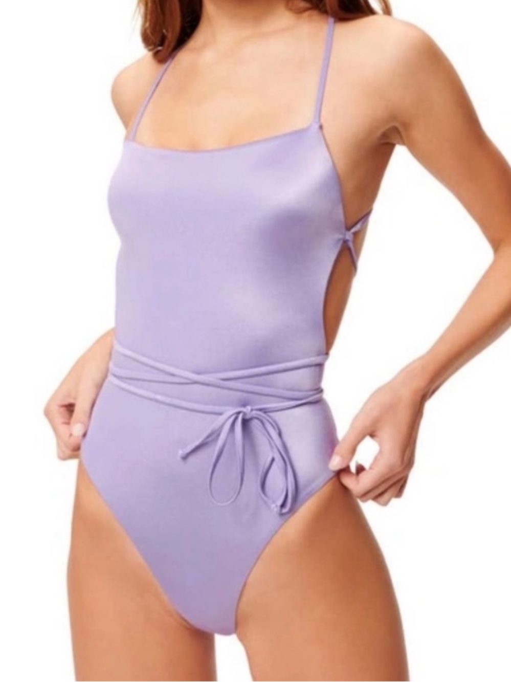 Good American Lavender One-Piece Swimsuit with Tie-Waist